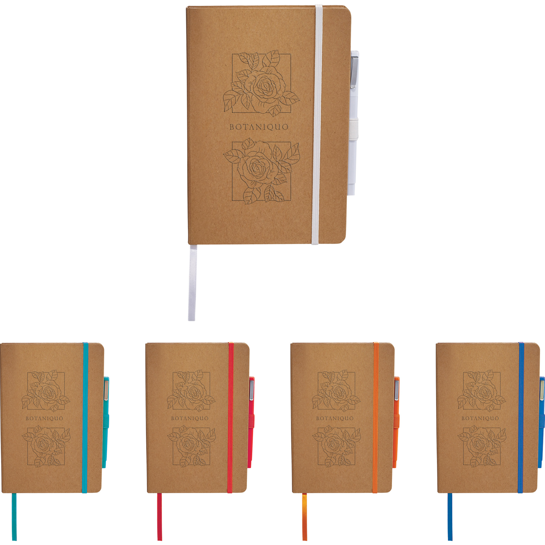 Recycled eco-friendly journal with colored accents and matching pen