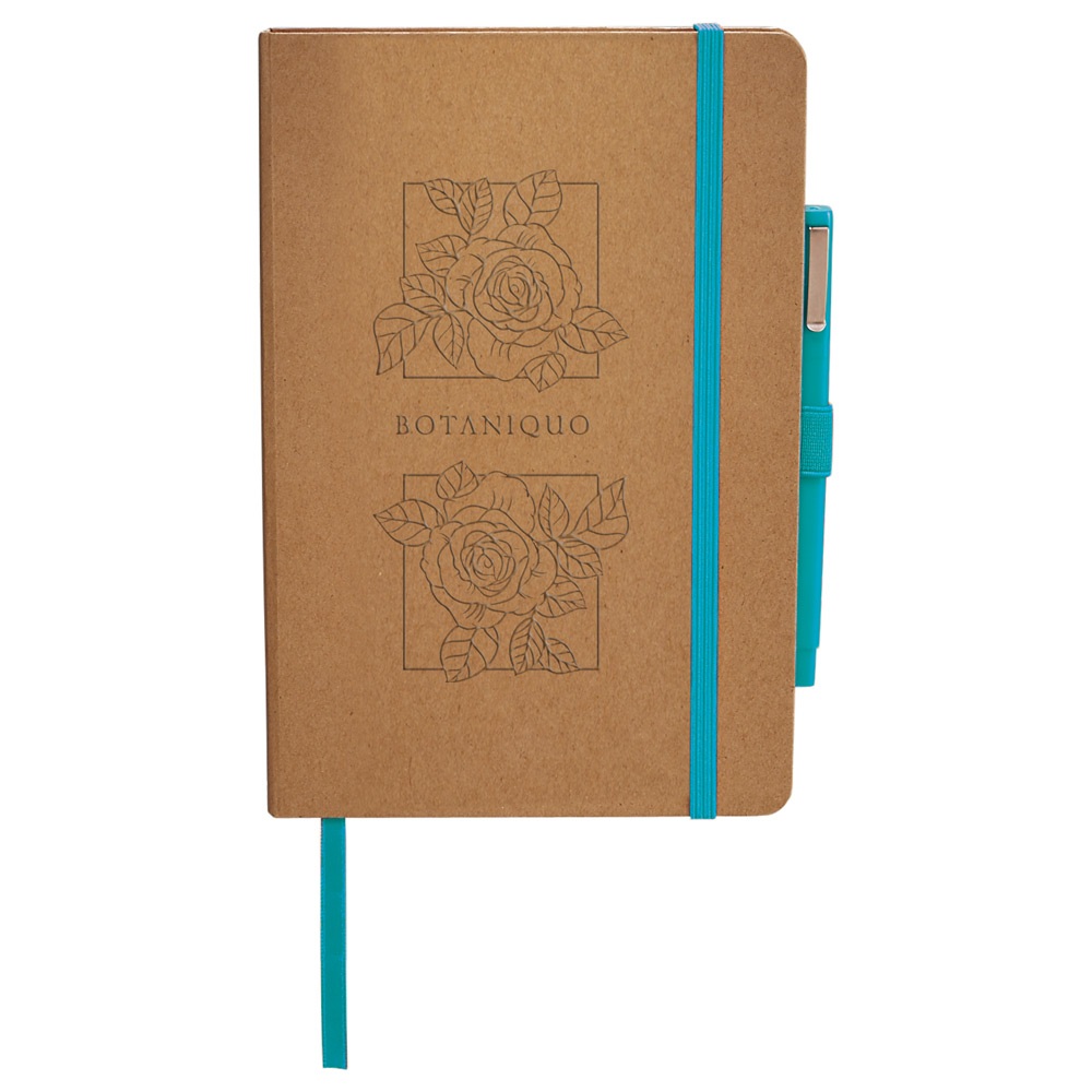 Eco friendly journal with teal accents and matching pen