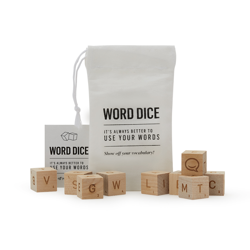 Wooden word dice party vocabulary game.