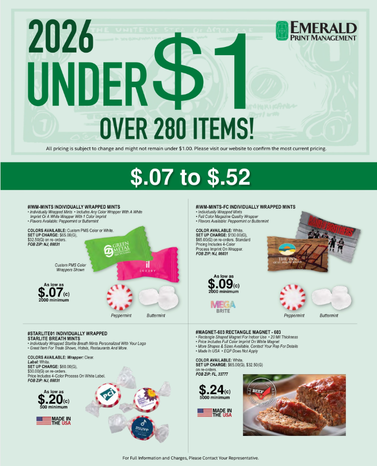 Product catalog with products under $1